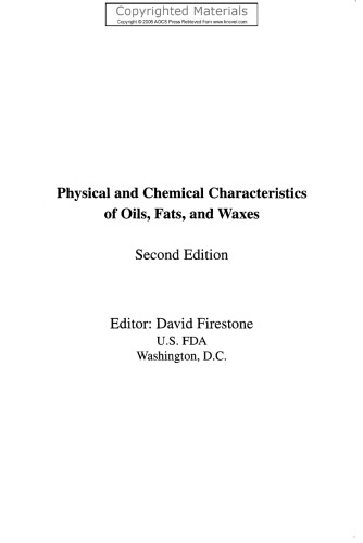 Physical and Chemical Characteristics of Oils, Fats, and Waxes