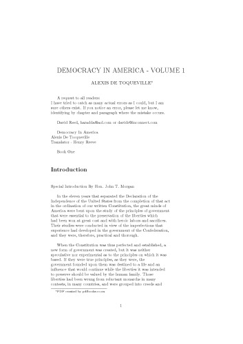 Democracy in America, Volume 1