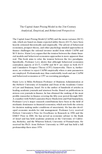 The Capital Asset Pricing Model in the 21st Century: Analytical, Empirical, and Behavioral Perspectives