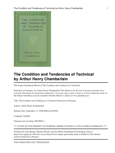 The Condition and Tendencies of Technical Education in Germany