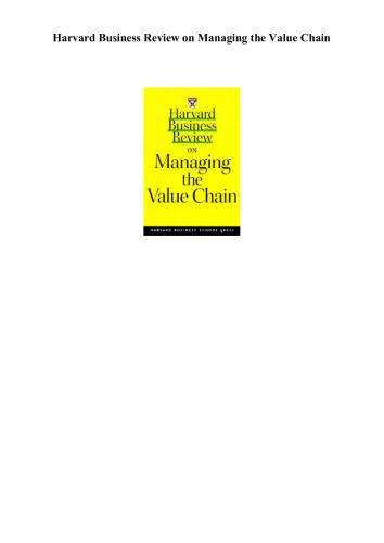 Harvard business review on managing the value chain