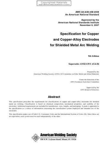 Specification for copper and copper-alloy electrodes for shielded metal arc welding