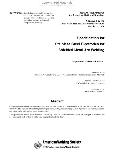 Specification for stainless steel electrodes for shielded metal arc welding