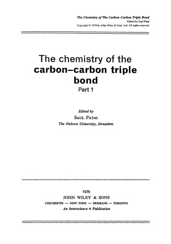 The chemistry of the carbon-carbon triple bond part 1