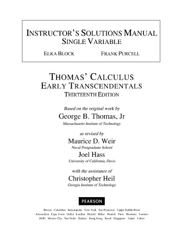 Instructor's Solutions Manual to Thomas' Calculus: Early Transcendentals, 13th Edition