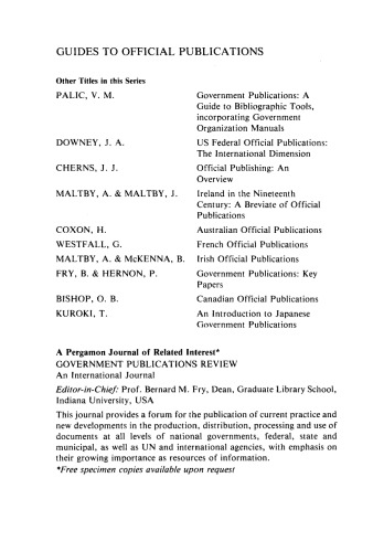 The Bibliographic Control of Official Publications. Guides to Official Publications