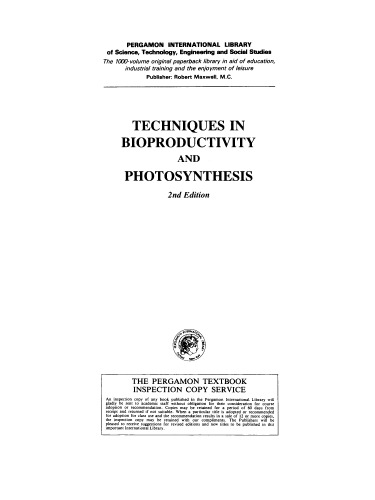 Techniques in Bioproductivity and Photosynthesis