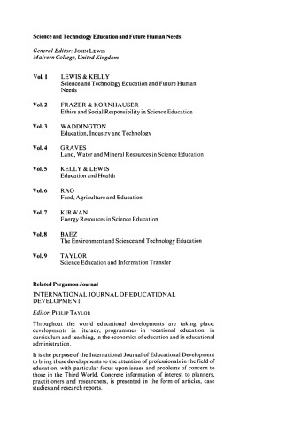 Science and Technology Education and Future Human Needs