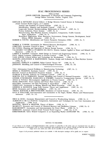 Automation and Instrumentation for Power Plants. Selected Papers from the IFAC Symposium, Bangalore, India, 15–17 December 1986