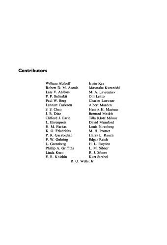 Contributions to Analysis. A Collection of Papers Dedicated to Lipman Bers