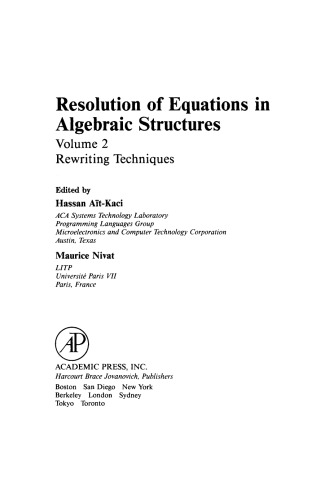 Rewriting Techniques. Resolution of Equations in Algebraic Structures