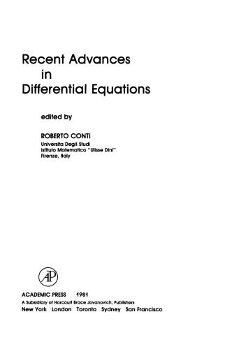 Recent Advances in Differential Equations