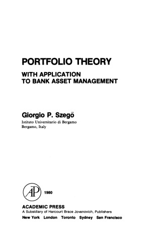 Portfolio Theory. With Application to Bank Asset Management