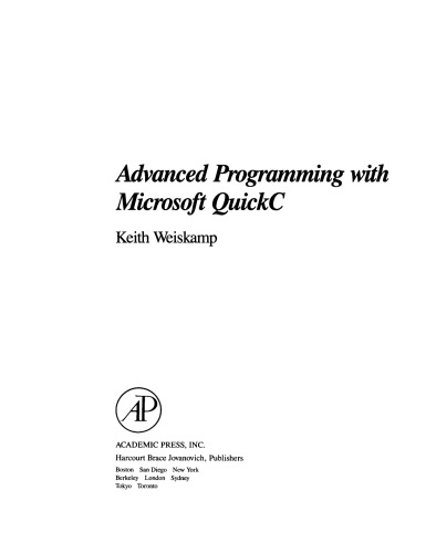 Advanced Programming with Microsoft Quickc