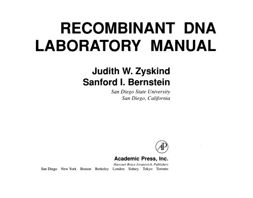 Recombinant DNA Laboratory Manual