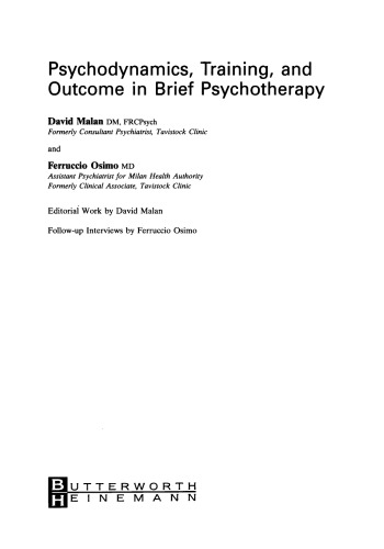 Psychodynamics, Training, and Outcome in Brief Psychotherapy