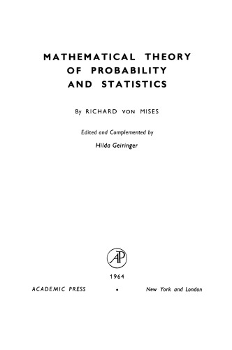 Mathematical Theory of Probability and Statistics