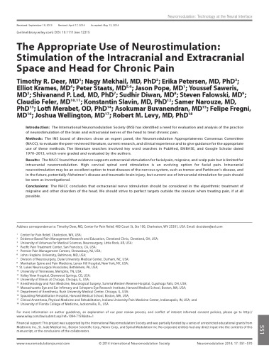 The Appropriate Use of Neurostimulation: Stimulation of the Intracranial and Extracranial Space and Head for Chronic Pain