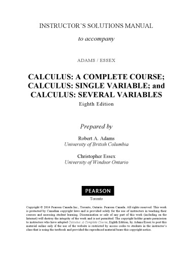 Instructor's Solutions Manual to Calculus: A Complete Course