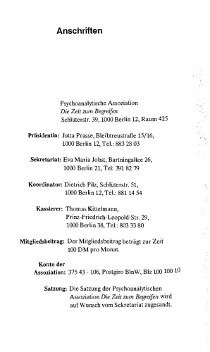 Brief der Psychoanalytischen Assoziation. Die Zeit zum Begreifen. Brief Nr. 1. Okt. 1990