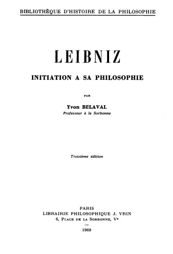 Leibniz. Initiation a sa philosophie