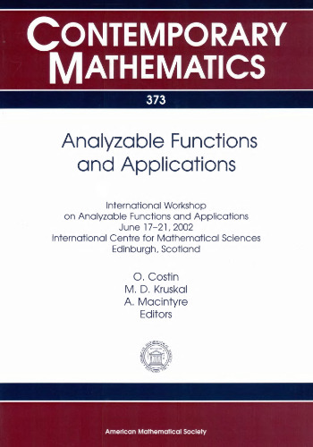 Analyzable Functions And Applications: International Workshop On Analyzable Functions And Applications, June 17-21, 2002, International Centre For ... Scotland