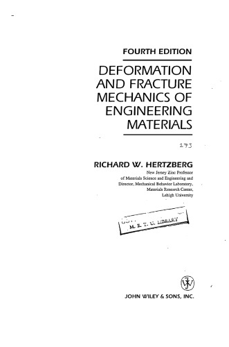 Deformation and Fracture Mechanics of Engineering Materials