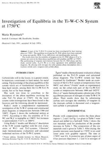 Investigation of Equilibria in the Ti-W-C-N System at 1750C