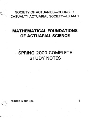 Mathematical Foundations of Actuarial Science. Society of Actuaries - Course 1. Casualty Actuarial - Exam 1