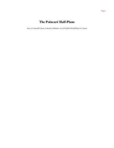 The Poincare Half-Plane: A Gateway to Modern Geometry