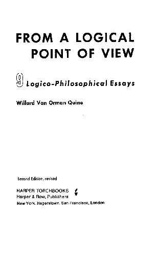 From A Logical Viewpoint - Logico-Philosophical Essays