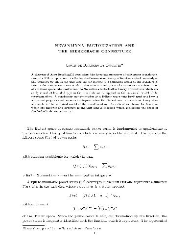 Nevanlinna Factorization and the Bierbach Conjecture [jnl article]