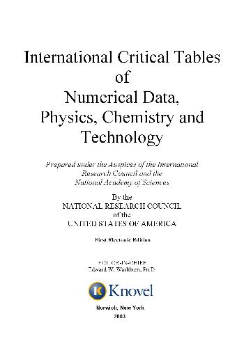 International Critical Tables of Numerical Data, Physics, Chemistry and Technology