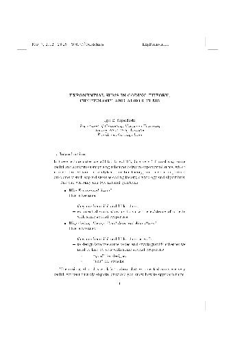 EXPONENTIAL SUMS IN CODING THEORY,CRYPTOLOGY AND ALGORITHMS