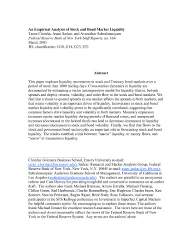 An Empirical Analysis Of Stock And Bond Market Liquidity