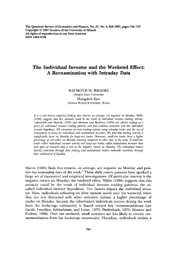 The Individual Investor And The Weekend Effect - A Reexamination With Intraday Data