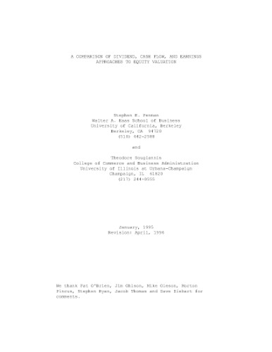 A Comparison Of Dividend Cash Flow And Earnings Approaches To Equity Valuation