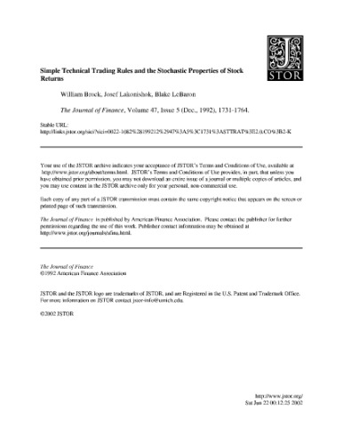 Simple Technical Trading Rules And The Stochastic Properties