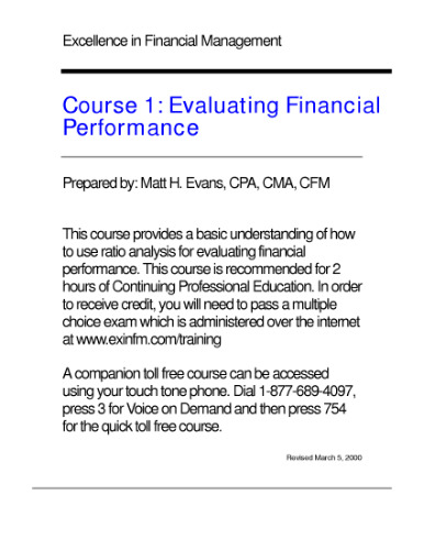 Excellence in Financial Management - Evaluating Financial Performance