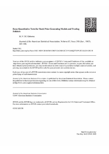 Some Quantative Tests For Stock Price Generating Models And Trading Folklore