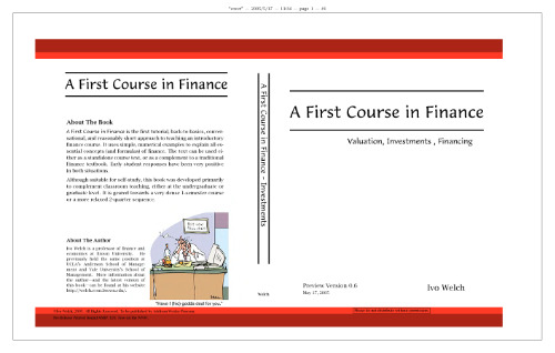 A First Course in Finance. Valuation, Investments, Financing