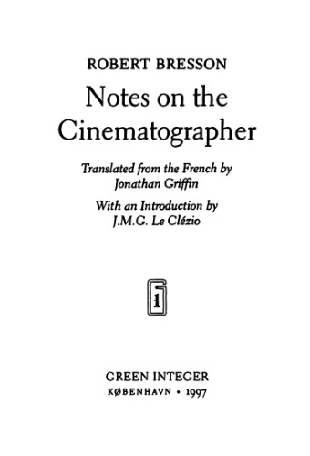 Notes on the Cinematographer (Green Integer)