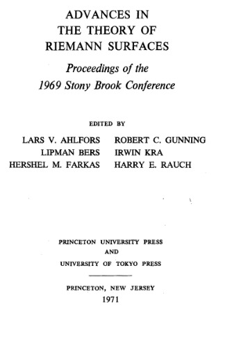 Advances in the Theory of Riemann Surfaces, Proceedings of the 1969 Stony Brook Conference