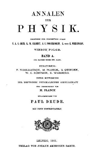 Contributions to Annalen der Physik 1901-1922