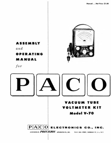 PACO Model V-70 VTVM (schematic and specs only)