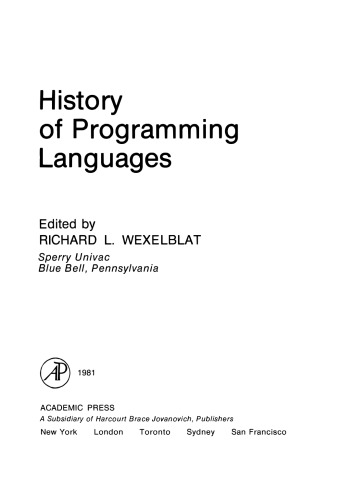 History of programming languages : from the ACM SIGPLAN History of Programming Languages Conference, June 1-3, 1978