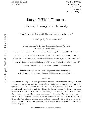 Large N Field Theories, String Theory and Gravity