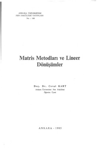 Matris Metodları ve Lineer Dönüşümler