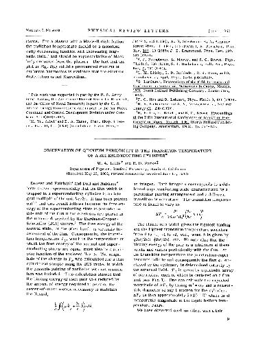 Observation of quantom periodicity in the transition temperature of a supercoducting cylinder(Statja