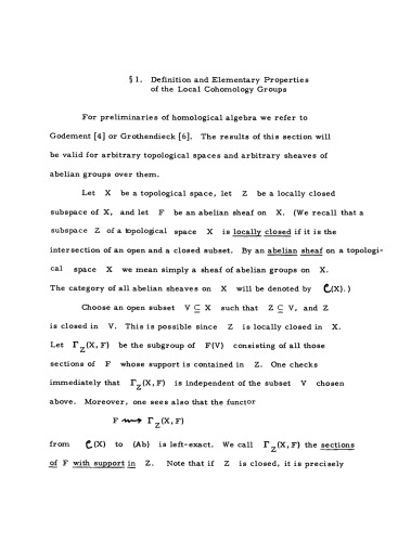 Local Cohomology: A seminar given by A. Grothendieck Harvard University Fall, 1961